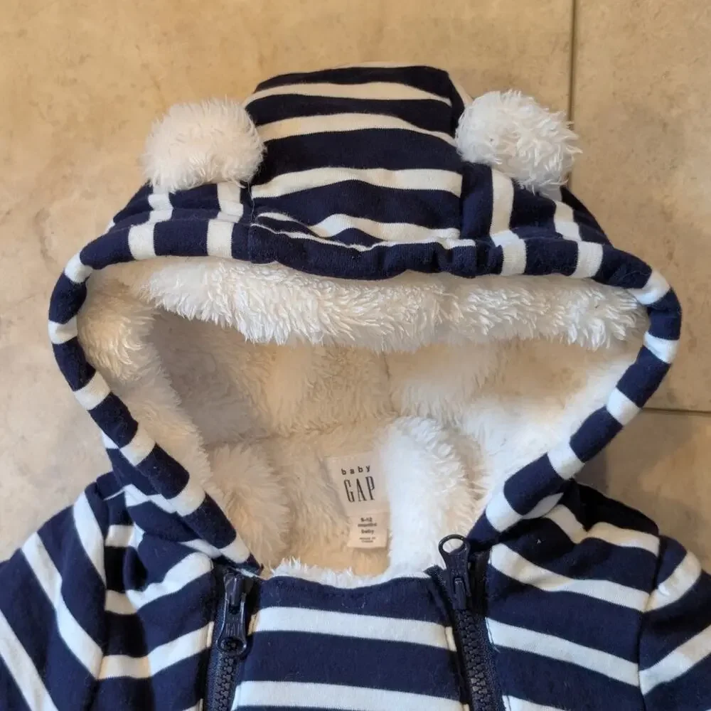 Baby Gap Soft Thick Warm Pram Outfit - Navy Blue Stripe 6-12M